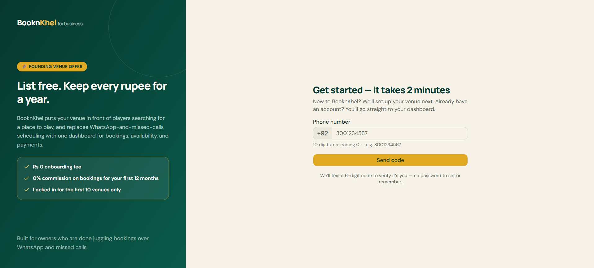 BookNKhel business portal login screen