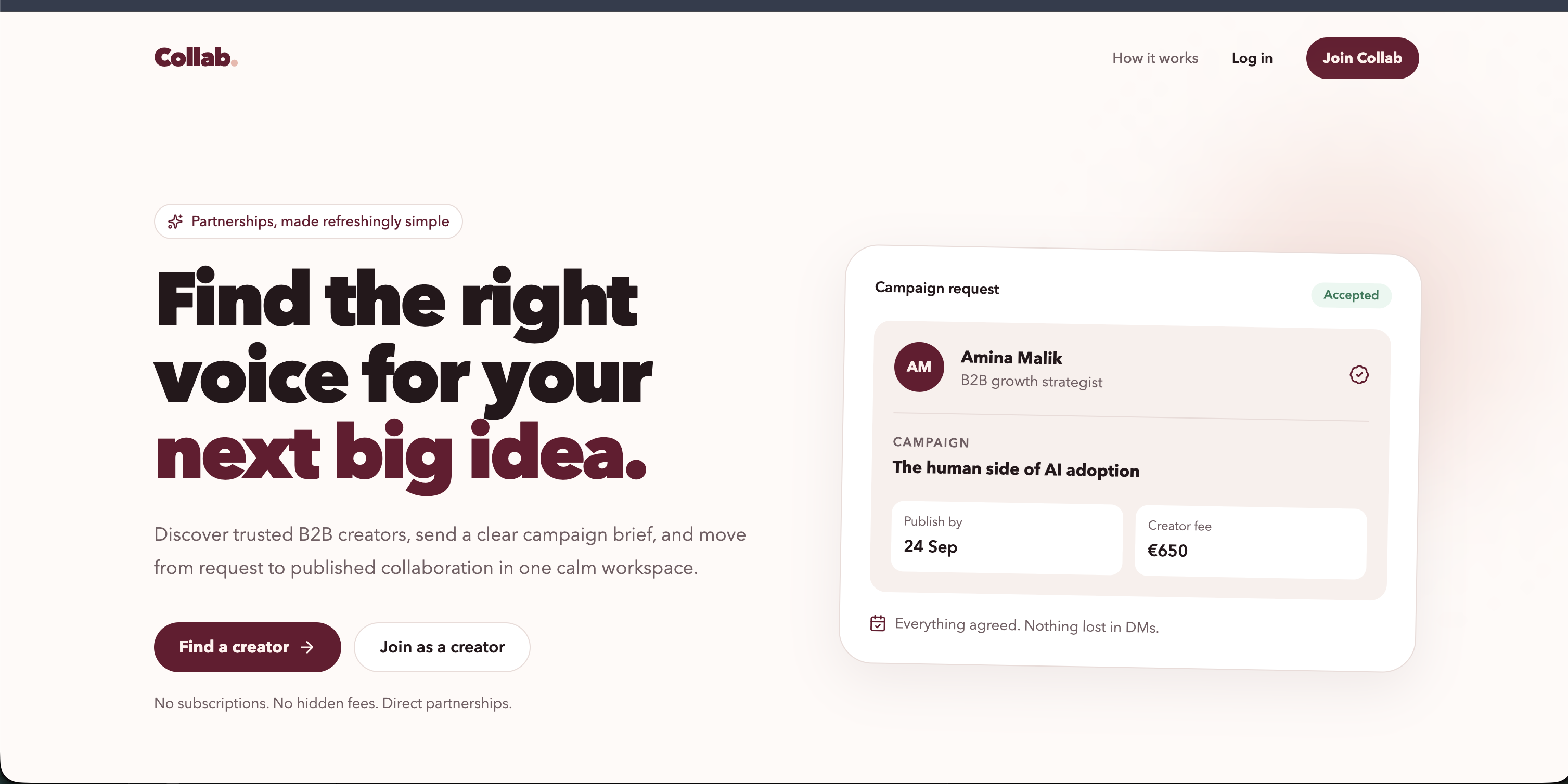 Collab landing page hero